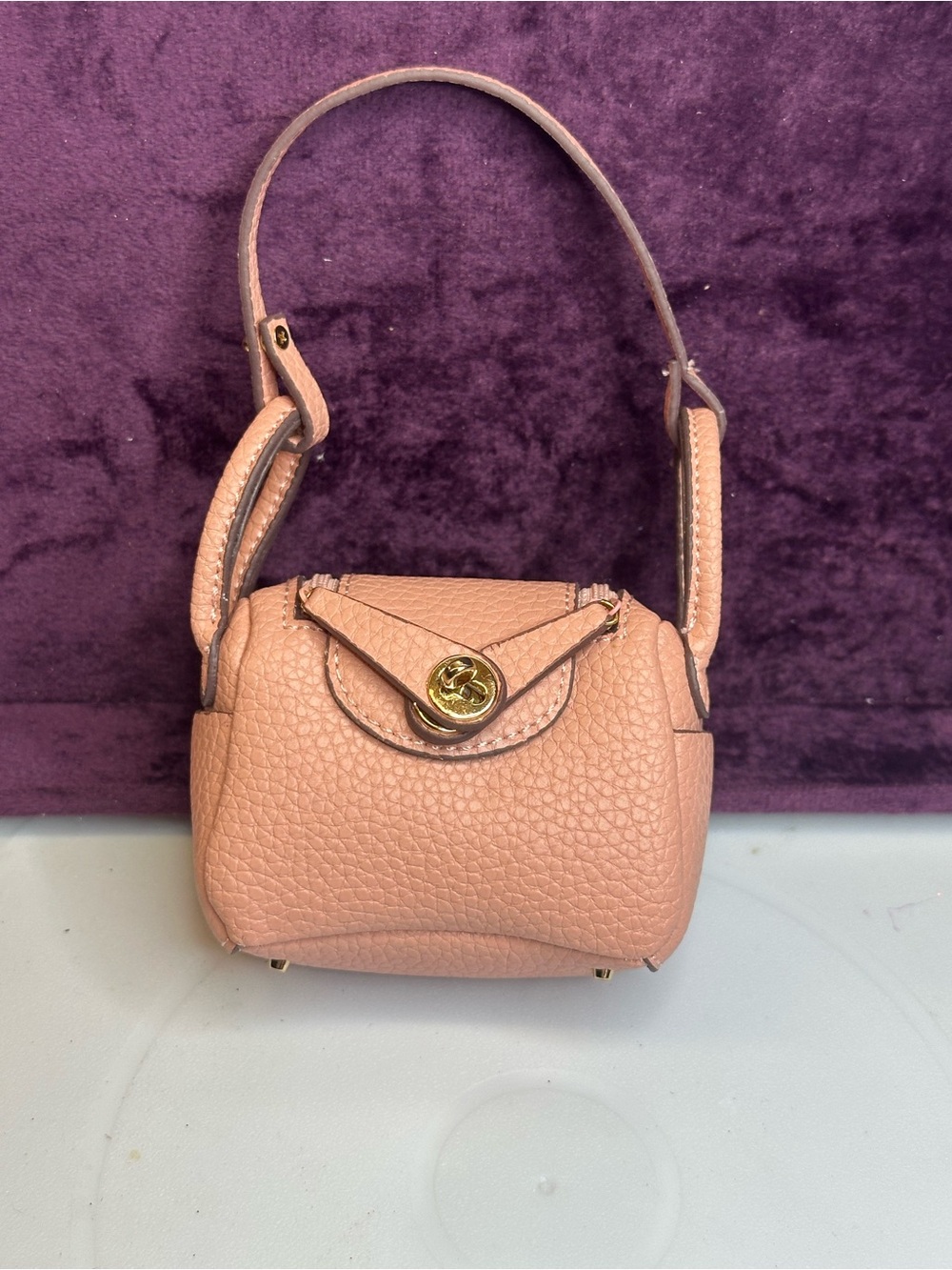 Mini bag charm Blush Pink Pebbled Faux Leather Gold Hardware Bag Charm